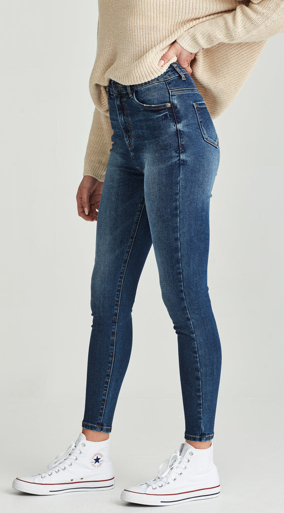 medium length stretch denim dark blue skinny jean