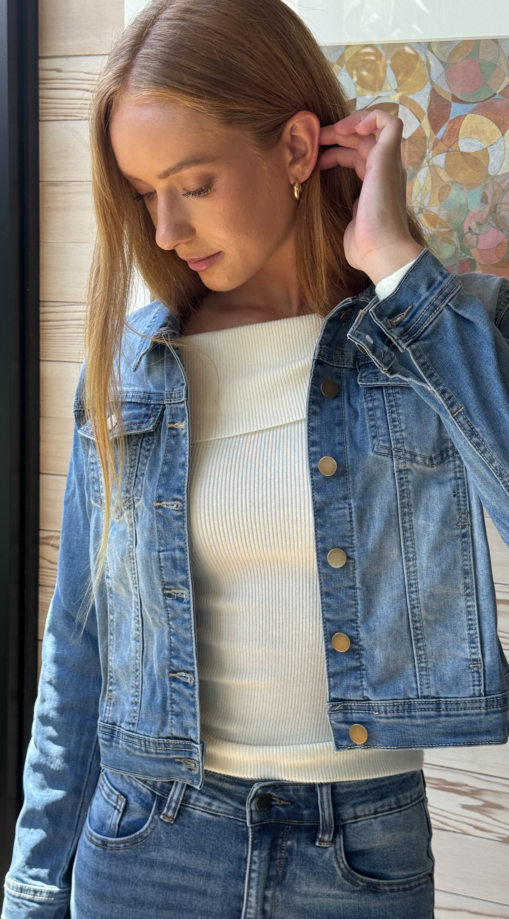 DIXIE | Mid Blue Stretch Denim Jacket – junkfoodjeans