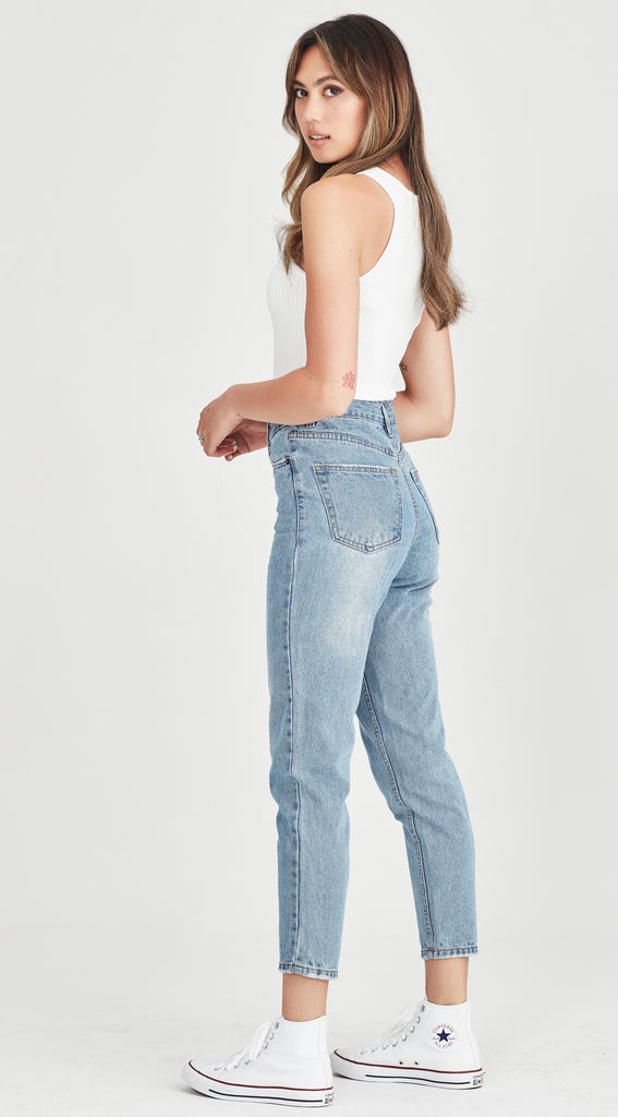 Blue Mom jean short length