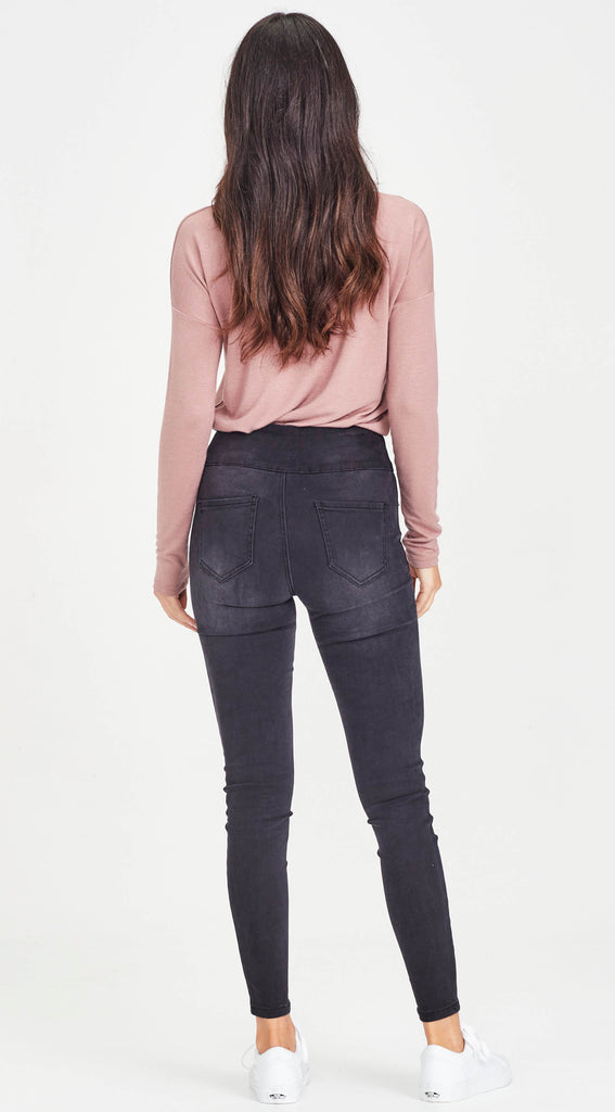 elastic waist stretch denim charcoal jean