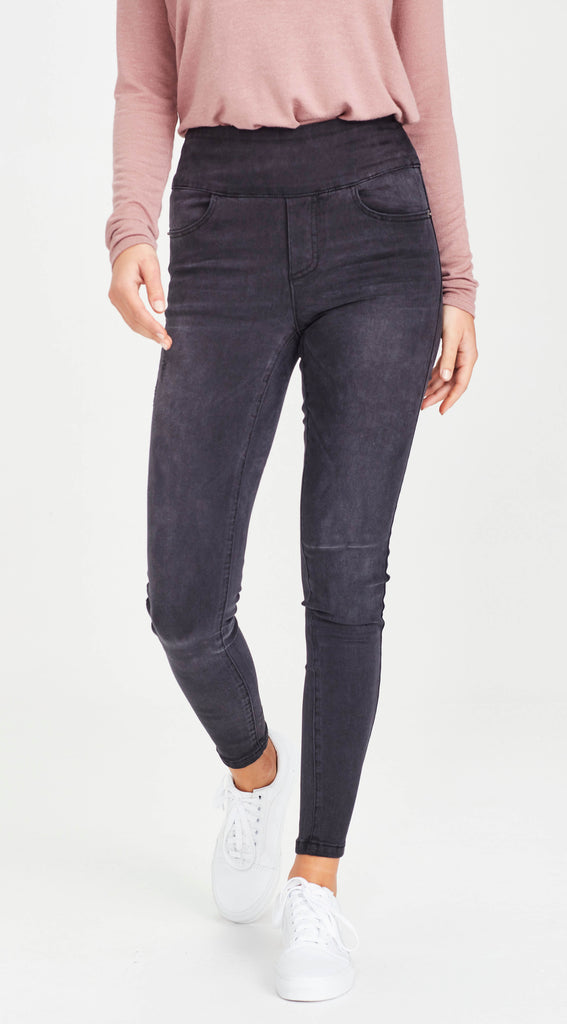 elastic waist stretch denim charcoal jean