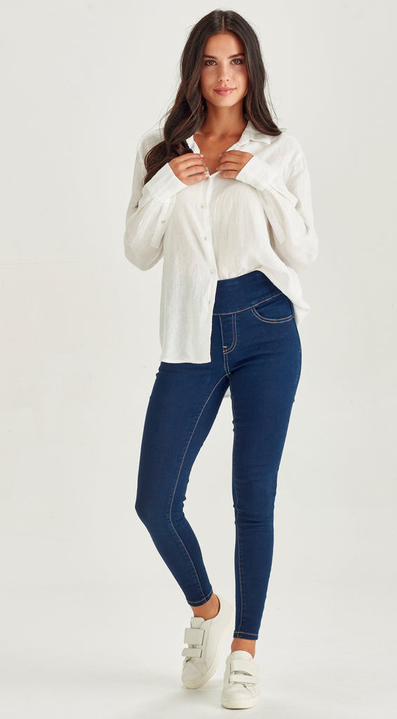 elastic waist stretch denim indigo jean