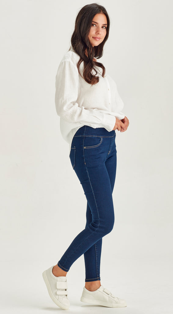 elastic waist stretch denim indigo jean