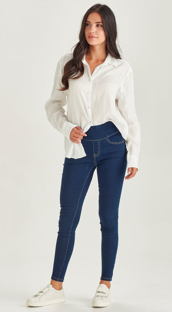 elastic waist stretch denim indigo jean