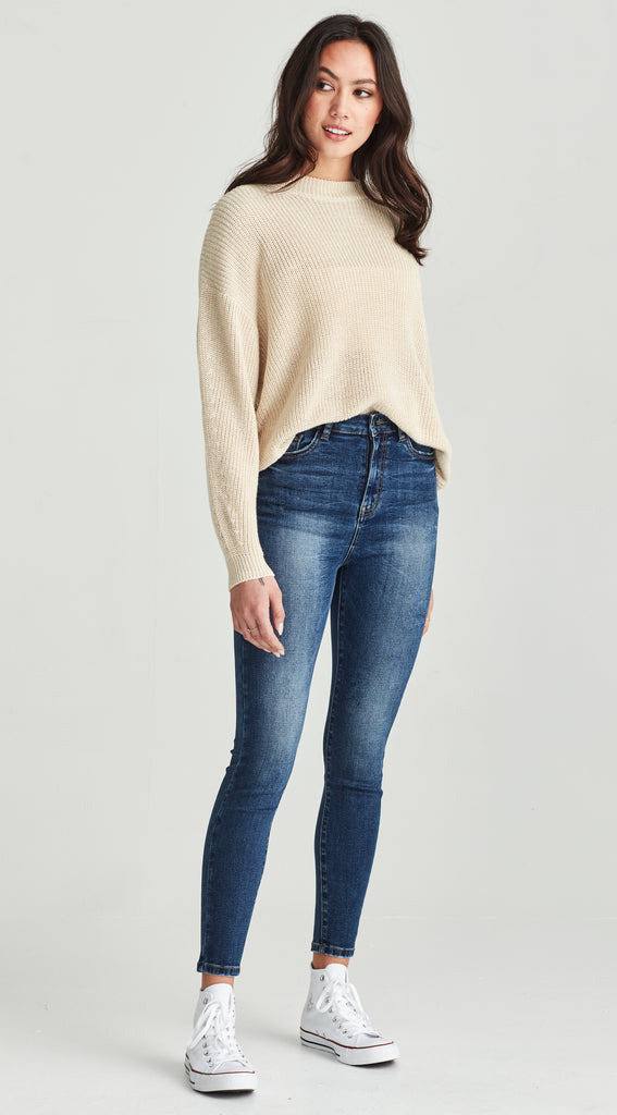 medium length stretch denim dark blue skinny jean