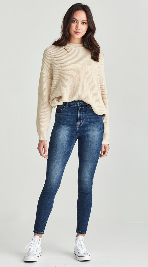 medium length stretch denim dark blue skinny jean