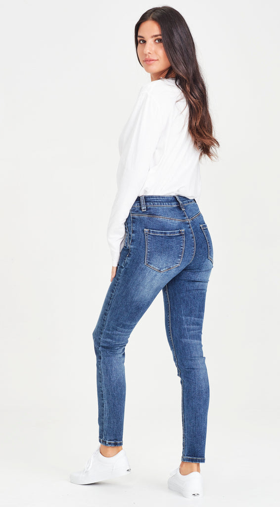 high waisted skinny dark blue jean