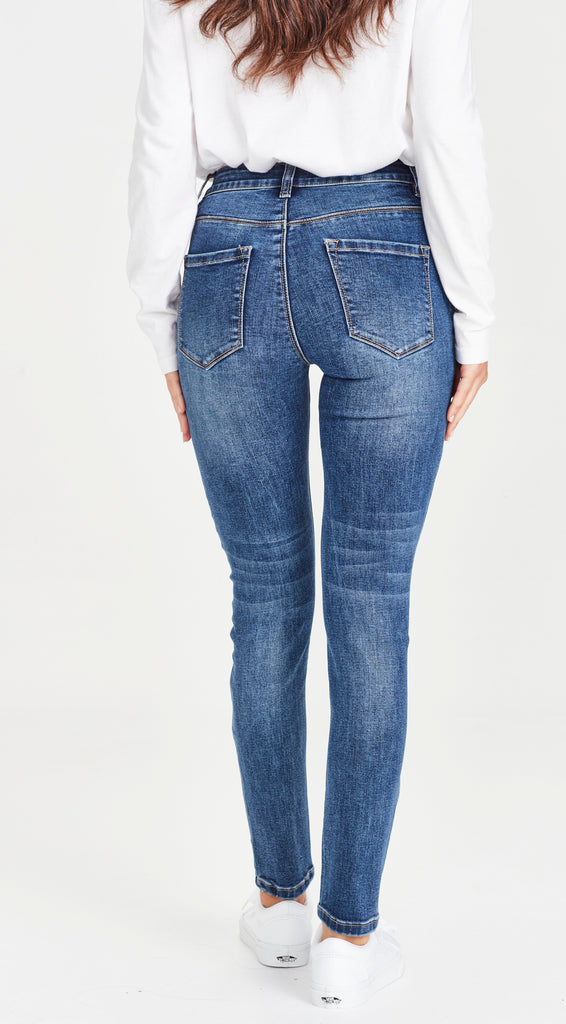 high waisted skinny dark blue jean