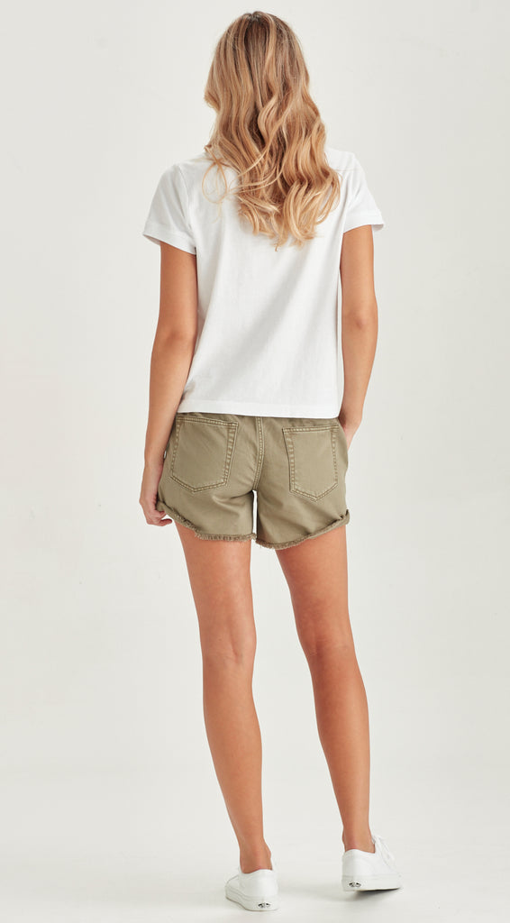elastic waist soft denim khaki shorts
