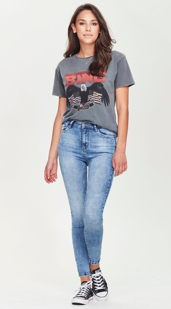 skinny mid length blue jean
