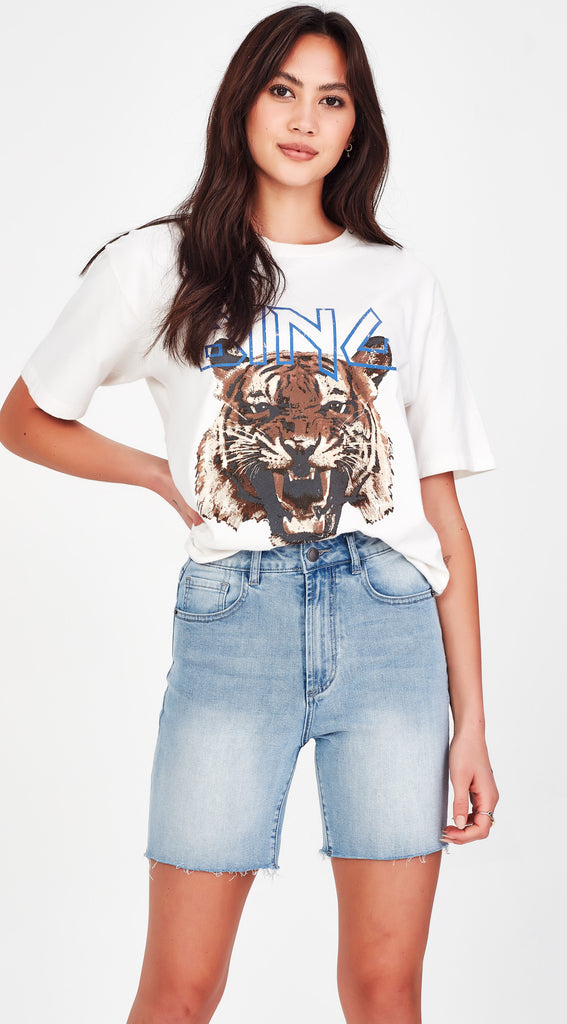 long light blue stretch denim short